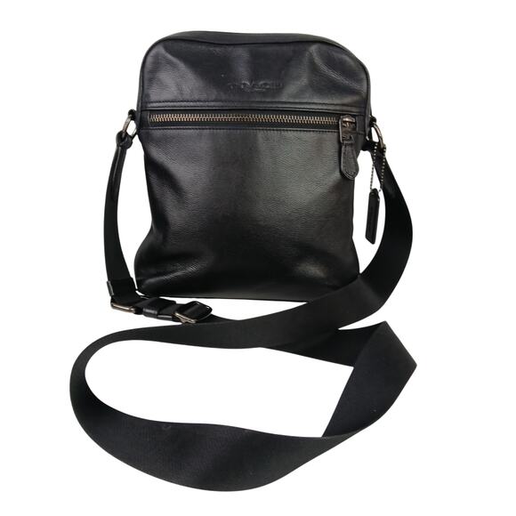 Coach Men's Houston Flight Bag Crossbody Bag In Pebbled Black Leather - Picture 1 of 10